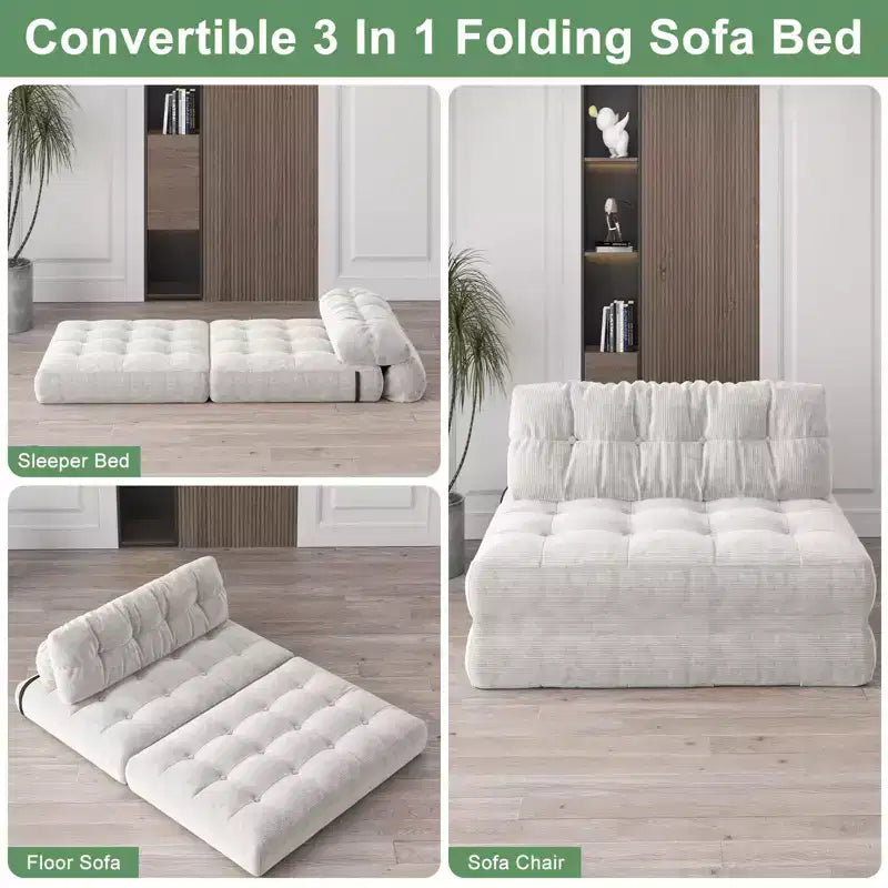 Divano Letto Pieghevole, Divano Letto Futon, Divano Pieghevole da Terra per Soggiorno, Poltrona Letto Convertibile con Cuscino, Materasso Pieghevole e Supporto per la Schiena