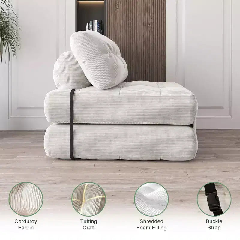 Divano Letto Pieghevole, Divano Letto Futon, Divano Pieghevole da Terra per Soggiorno, Poltrona Letto Convertibile con Cuscino, Materasso Pieghevole e Supporto per la Schiena