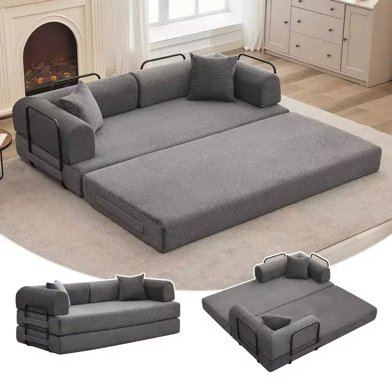 Divano letto convertibile da 78'', divano boneless 4 in 1 in velluto a coste con cuscini, divano componibile pieghevole con letto estraibile, divano da pavimento a due posti