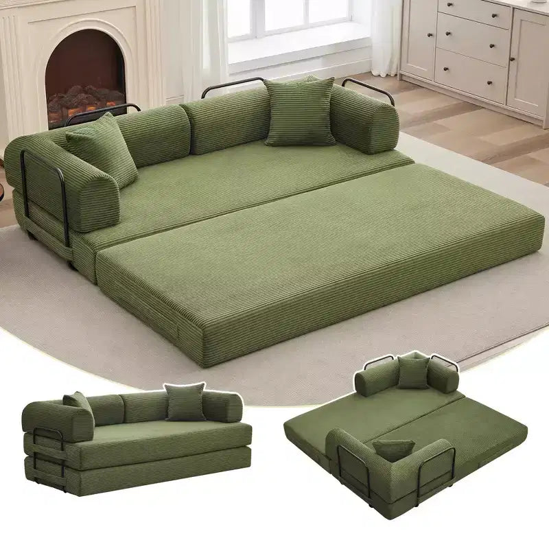Divano letto convertibile da 78'', divano boneless 4 in 1 in velluto a coste con cuscini, divano componibile pieghevole con letto estraibile, divano da pavimento a due posti