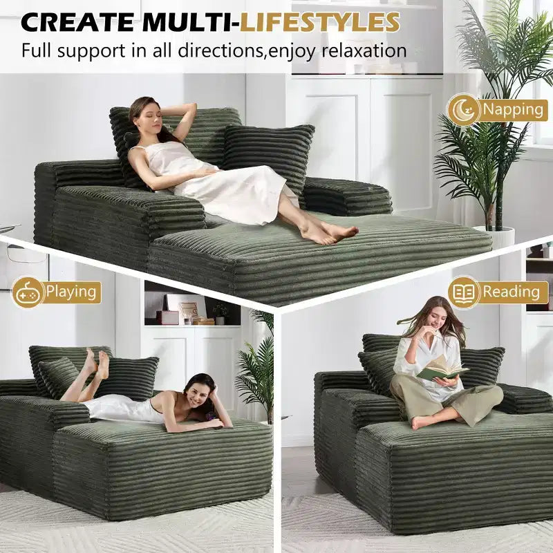 Divano letto futon Okak Modern Oversized in velluto con morbidi cuscini, comodo divano lounge per soggiorno, appartamento