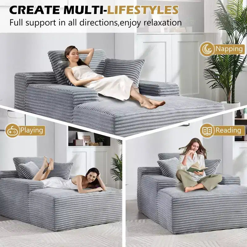 Divano letto futon Okak Modern Oversized in velluto con morbidi cuscini, comodo divano lounge per soggiorno, appartamento