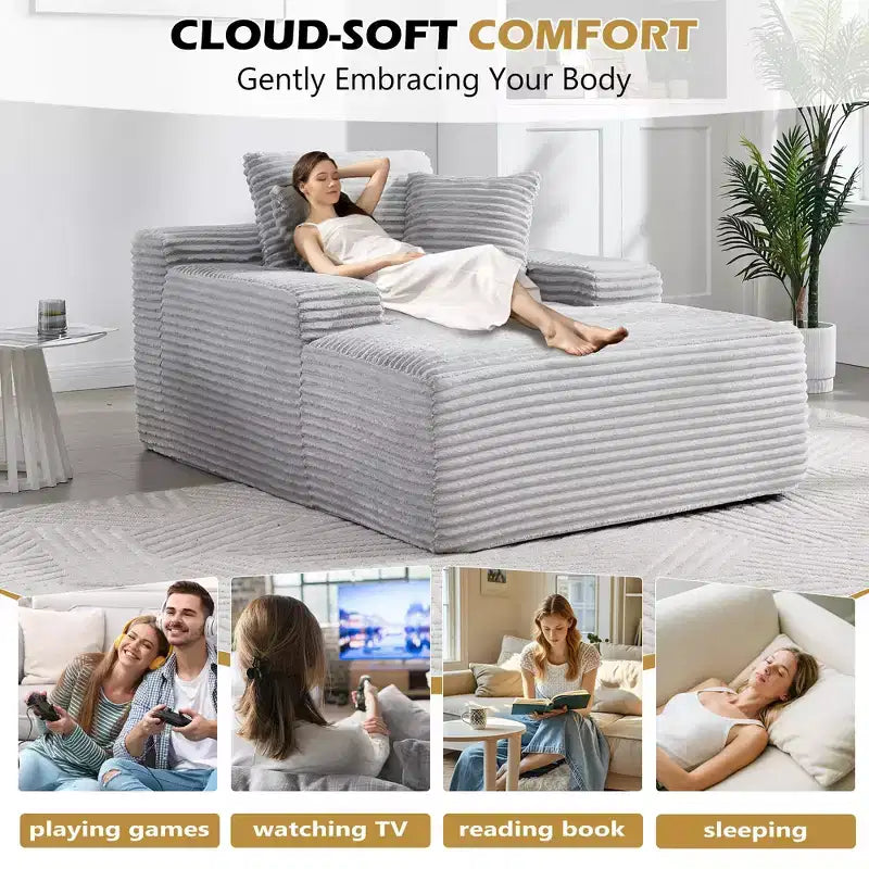 Divano letto futon Okak Modern Oversized in velluto con morbidi cuscini, comodo divano lounge per soggiorno, appartamento