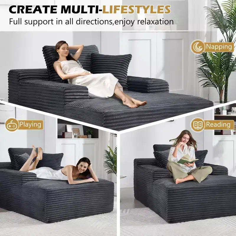 Divano letto futon Okak Modern Oversized in velluto con morbidi cuscini, comodo divano lounge per soggiorno, appartamento