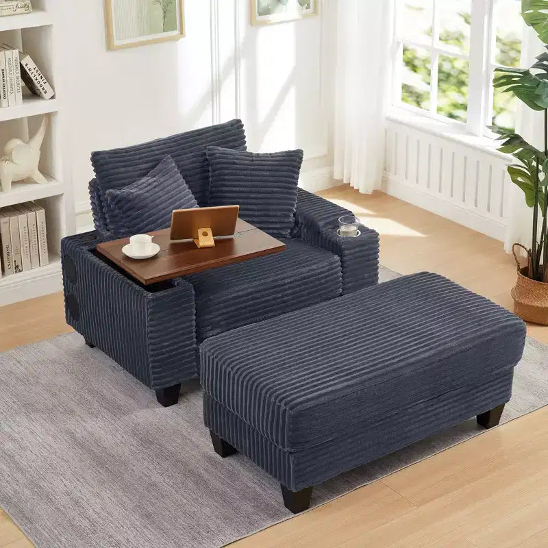 Okak Divano Futon Moderno Oversize con Pouf e Tavolino Girevole, Comoda Poltrona Letto per Soggiorno, Appartamento