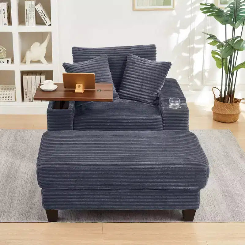 Okak Divano Futon Moderno Oversize con Pouf e Tavolino Girevole, Comoda Poltrona Letto per Soggiorno, Appartamento