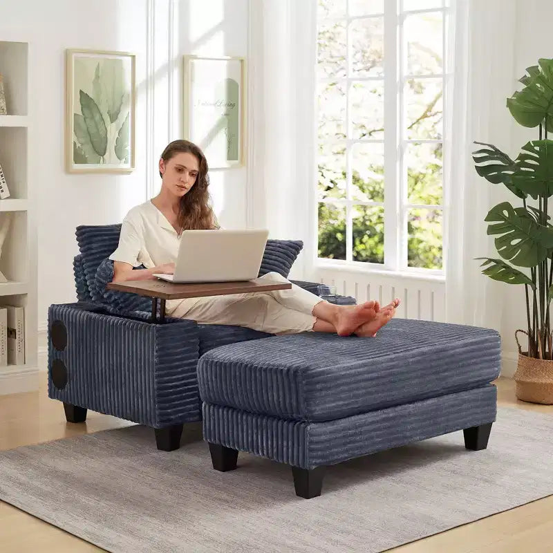 Okak Divano Futon Moderno Oversize con Pouf e Tavolino Girevole, Comoda Poltrona Letto per Soggiorno, Appartamento