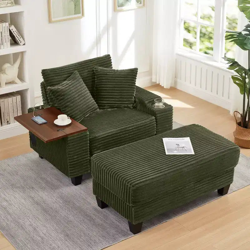 Okak Divano Futon Moderno Oversize con Pouf e Tavolino Girevole, Comoda Poltrona Letto per Soggiorno, Appartamento