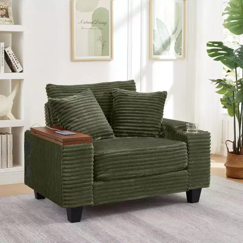 Okak Divano Futon Moderno Oversize con Pouf e Tavolino Girevole, Comoda Poltrona Letto per Soggiorno, Appartamento