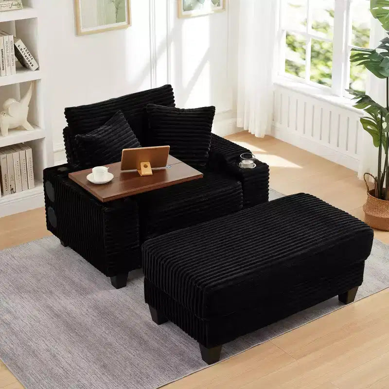 Okak Divano Futon Moderno Oversize con Pouf e Tavolino Girevole, Comoda Poltrona Letto per Soggiorno, Appartamento
