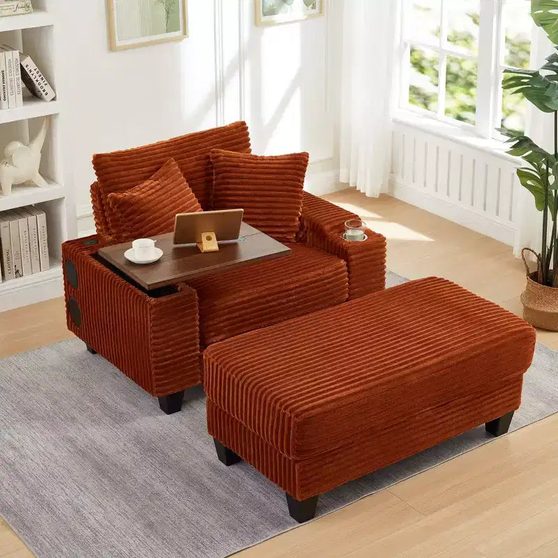 Okak Divano Futon Moderno Oversize con Pouf e Tavolino Girevole, Comoda Poltrona Letto per Soggiorno, Appartamento