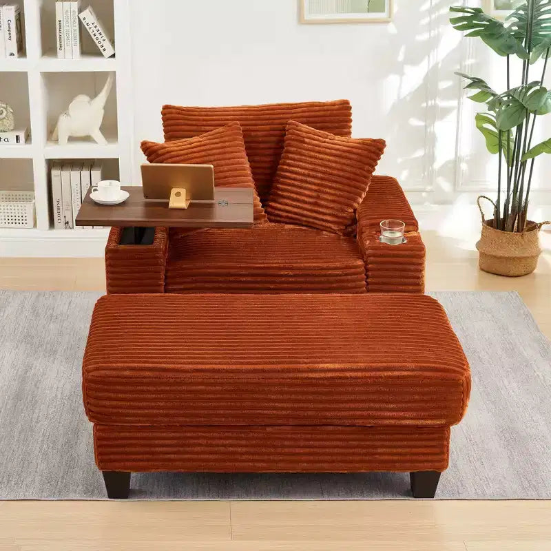 Okak Divano Futon Moderno Oversize con Pouf e Tavolino Girevole, Comoda Poltrona Letto per Soggiorno, Appartamento