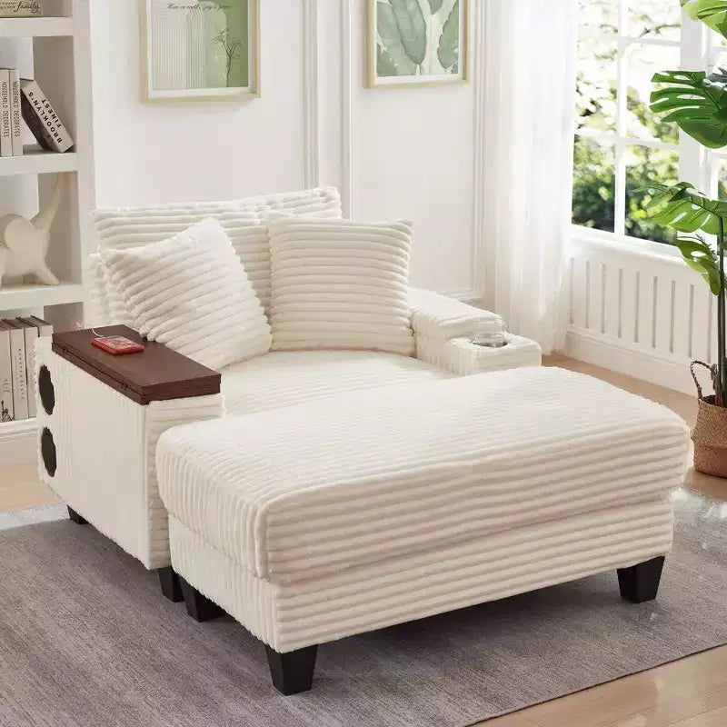 Okak Divano Futon Moderno Oversize con Pouf e Tavolino Girevole, Comoda Poltrona Letto per Soggiorno, Appartamento