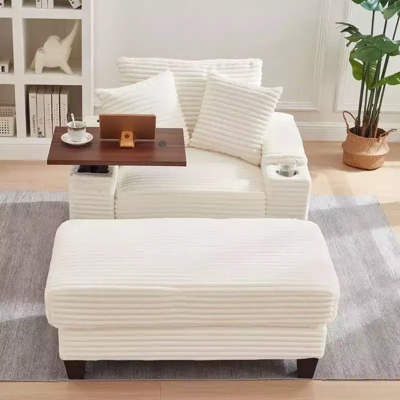 Okak Divano Futon Moderno Oversize con Pouf e Tavolino Girevole, Comoda Poltrona Letto per Soggiorno, Appartamento