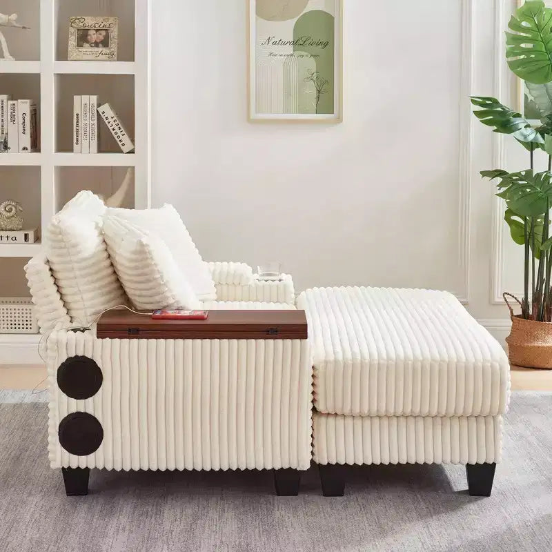 Okak Divano Futon Moderno Oversize con Pouf e Tavolino Girevole, Comoda Poltrona Letto per Soggiorno, Appartamento