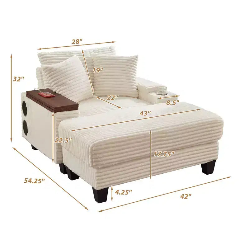 Okak Divano Futon Moderno Oversize con Pouf e Tavolino Girevole, Comoda Poltrona Letto per Soggiorno, Appartamento