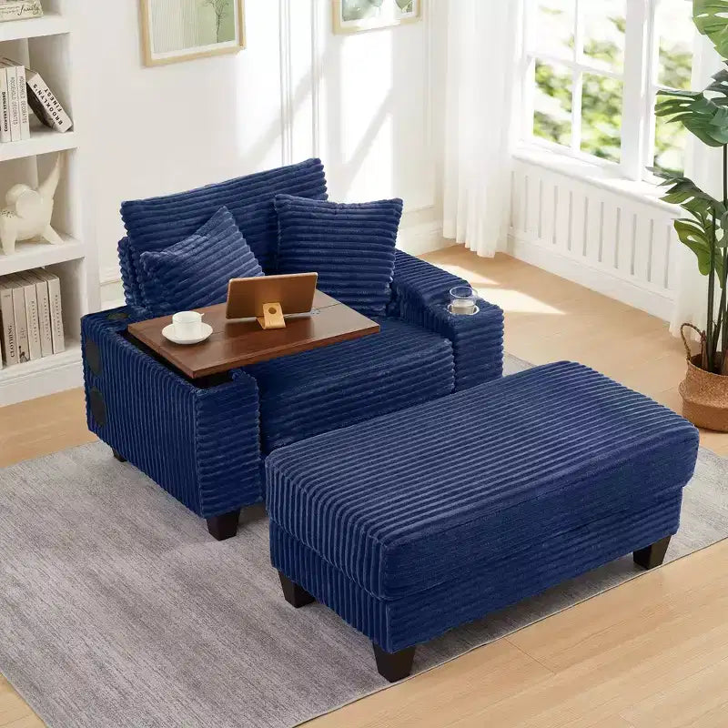 Okak Divano Futon Moderno Oversize con Pouf e Tavolino Girevole, Comoda Poltrona Letto per Soggiorno, Appartamento