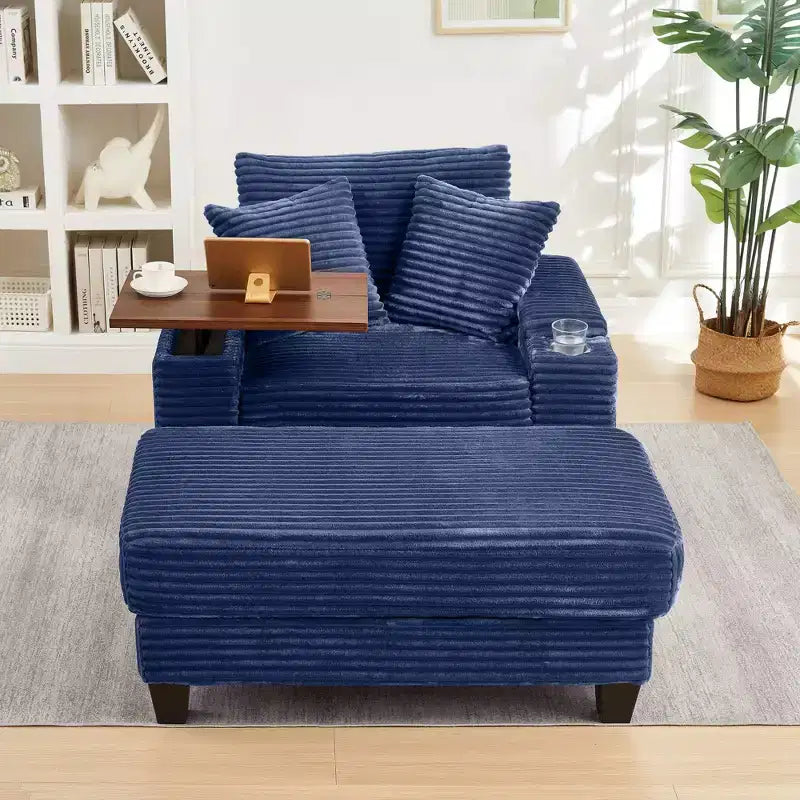 Okak Divano Futon Moderno Oversize con Pouf e Tavolino Girevole, Comoda Poltrona Letto per Soggiorno, Appartamento