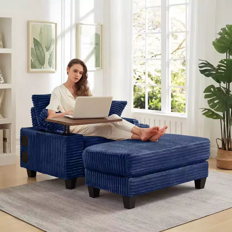 Okak Divano Futon Moderno Oversize con Pouf e Tavolino Girevole, Comoda Poltrona Letto per Soggiorno, Appartamento
