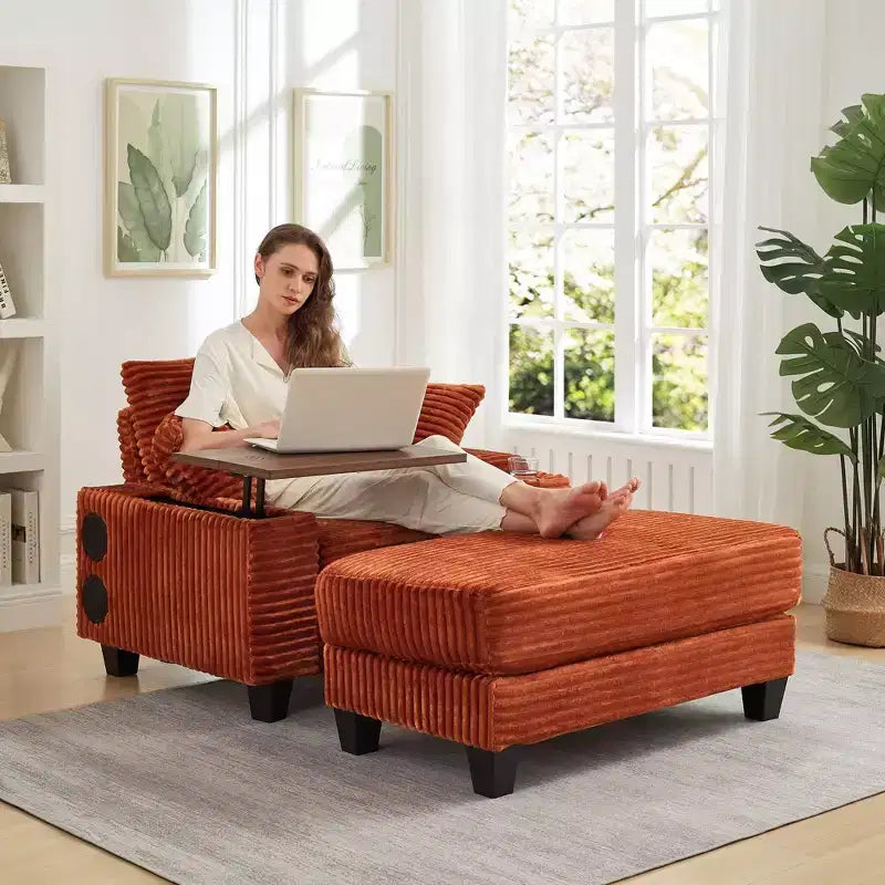 Okak Divano Futon Moderno Oversize con Pouf e Tavolino Girevole, Comoda Poltrona Letto per Soggiorno, Appartamento