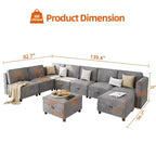 139.4 Divano sezionale reversibile in ciniglia, divano sezionale modulare a 9 posti, divano letto con chaise longue