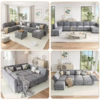 139.4 Divano sezionale reversibile in ciniglia, divano sezionale modulare a 9 posti, divano letto con chaise longue