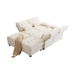 Divano Whisen 119 in ciniglia a 4 posti, divano componibile e divano con 2 pouf, schienale regolabile, 4 cuscini decorativi