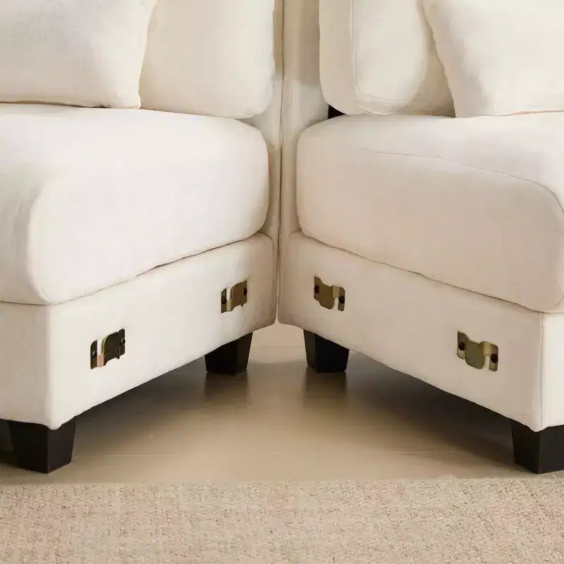 Divano Whisen 119 in ciniglia a 4 posti, divano componibile e divano con 2 pouf, schienale regolabile, 4 cuscini decorativi