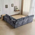 Divano Whisen 119 in ciniglia a 4 posti, divano componibile e divano con 2 pouf, schienale regolabile, 4 cuscini decorativi