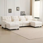 Divano Whisen 119 in ciniglia a 4 posti, divano componibile e divano con 2 pouf, schienale regolabile, 4 cuscini decorativi