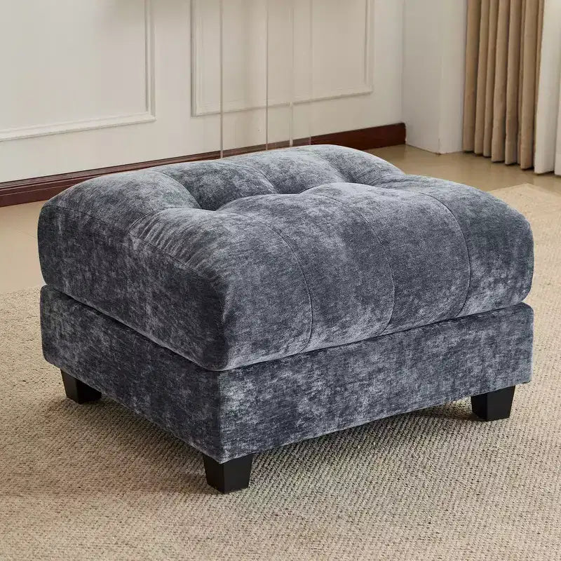 Divano Whisen 119 in ciniglia a 4 posti, divano componibile e divano con 2 pouf, schienale regolabile, 4 cuscini decorativi