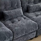 Divano Whisen 119 in ciniglia a 4 posti, divano componibile e divano con 2 pouf, schienale regolabile, 4 cuscini decorativi