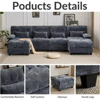 Divano Whisen 119 in ciniglia a 4 posti, divano componibile e divano con 2 pouf, schienale regolabile, 4 cuscini decorativi