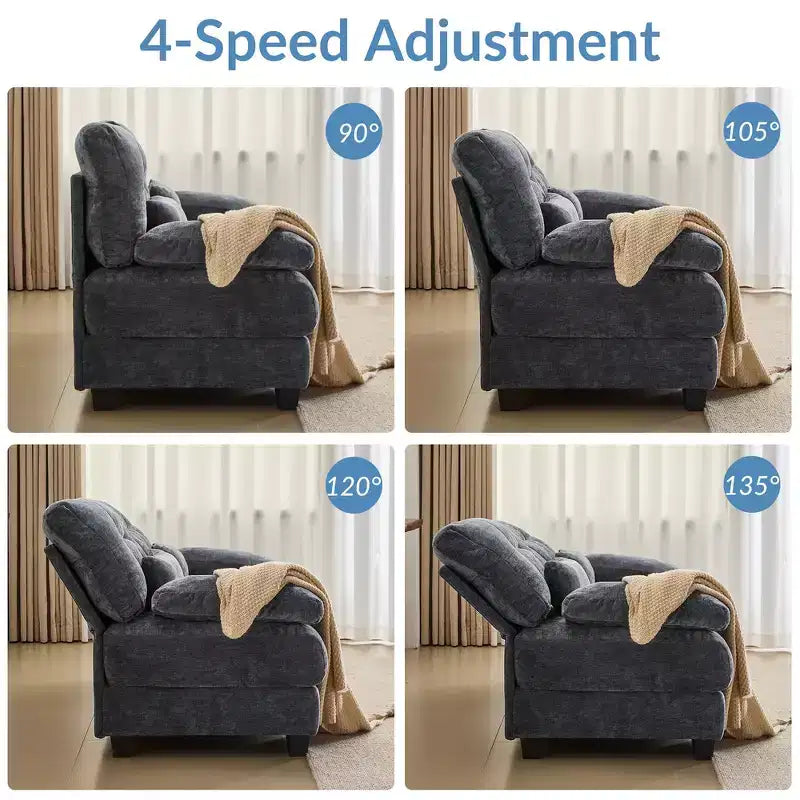Divano Whisen 119 in ciniglia a 4 posti, divano componibile e divano con 2 pouf, schienale regolabile, 4 cuscini decorativi