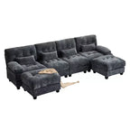 Divano Whisen 119 in ciniglia a 4 posti, divano componibile e divano con 2 pouf, schienale regolabile, 4 cuscini decorativi