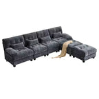 Divano Whisen 119 in ciniglia a 4 posti, divano componibile e divano con 2 pouf, schienale regolabile, 4 cuscini decorativi