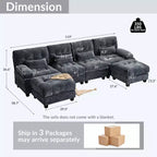 Divano Whisen 119 in ciniglia a 4 posti, divano componibile e divano con 2 pouf, schienale regolabile, 4 cuscini decorativi