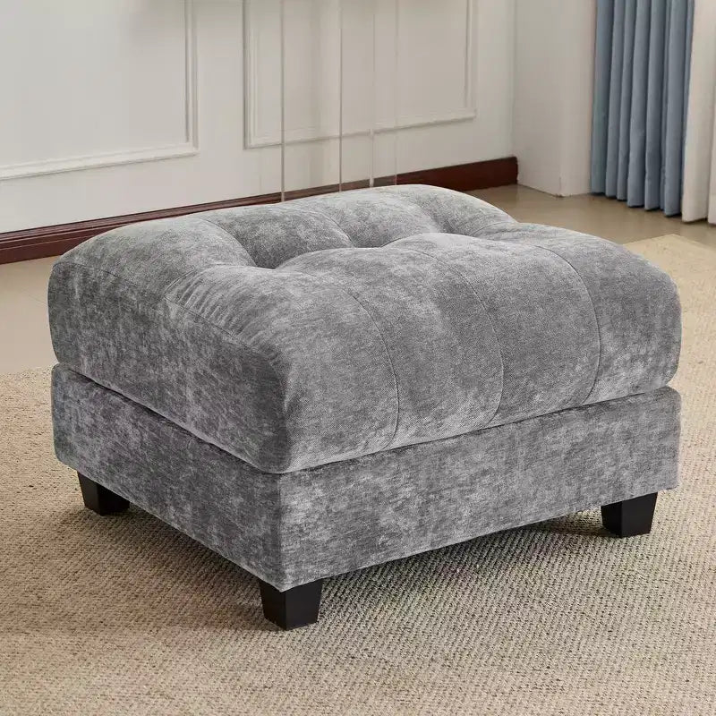 Divano Whisen 119 in ciniglia a 4 posti, divano componibile e divano con 2 pouf, schienale regolabile, 4 cuscini decorativi