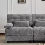 Divano Whisen 119 in ciniglia a 4 posti, divano componibile e divano con 2 pouf, schienale regolabile, 4 cuscini decorativi