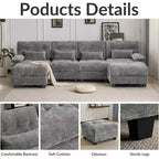 Divano Whisen 119 in ciniglia a 4 posti, divano componibile e divano con 2 pouf, schienale regolabile, 4 cuscini decorativi