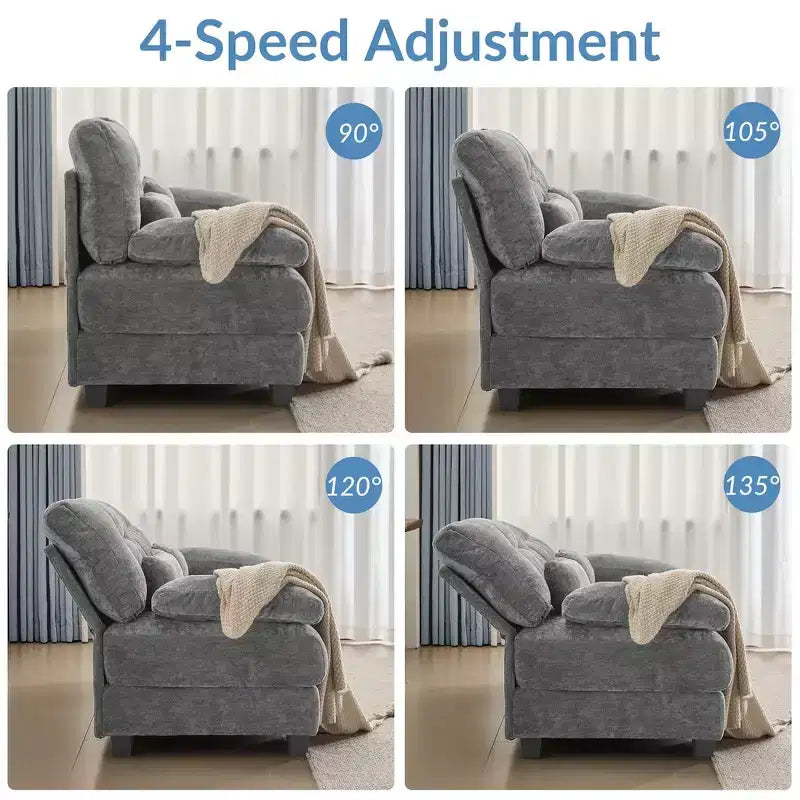 Divano Whisen 119 in ciniglia a 4 posti, divano componibile e divano con 2 pouf, schienale regolabile, 4 cuscini decorativi