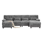 Divano Whisen 119 in ciniglia a 4 posti, divano componibile e divano con 2 pouf, schienale regolabile, 4 cuscini decorativi