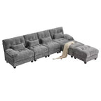 Divano Whisen 119 in ciniglia a 4 posti, divano componibile e divano con 2 pouf, schienale regolabile, 4 cuscini decorativi
