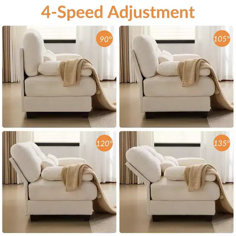 Divano Whisen 119 in ciniglia a 4 posti, divano componibile e divano con 2 pouf, schienale regolabile, 4 cuscini decorativi