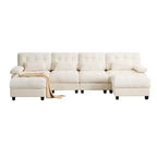 Divano Whisen 119 in ciniglia a 4 posti, divano componibile e divano con 2 pouf, schienale regolabile, 4 cuscini decorativi