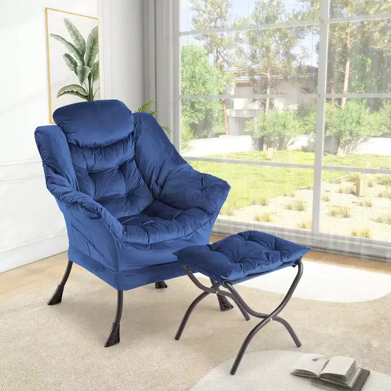 Poltrona con Pouf, Divano Moderno per Soggiorno e Lettura, Tasca Laterale, per Soggiorno, Camera da Letto