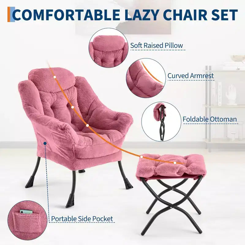 Poltrona con Pouf, Divano Moderno per Soggiorno e Lettura, Tasca Laterale, per Soggiorno, Camera da Letto