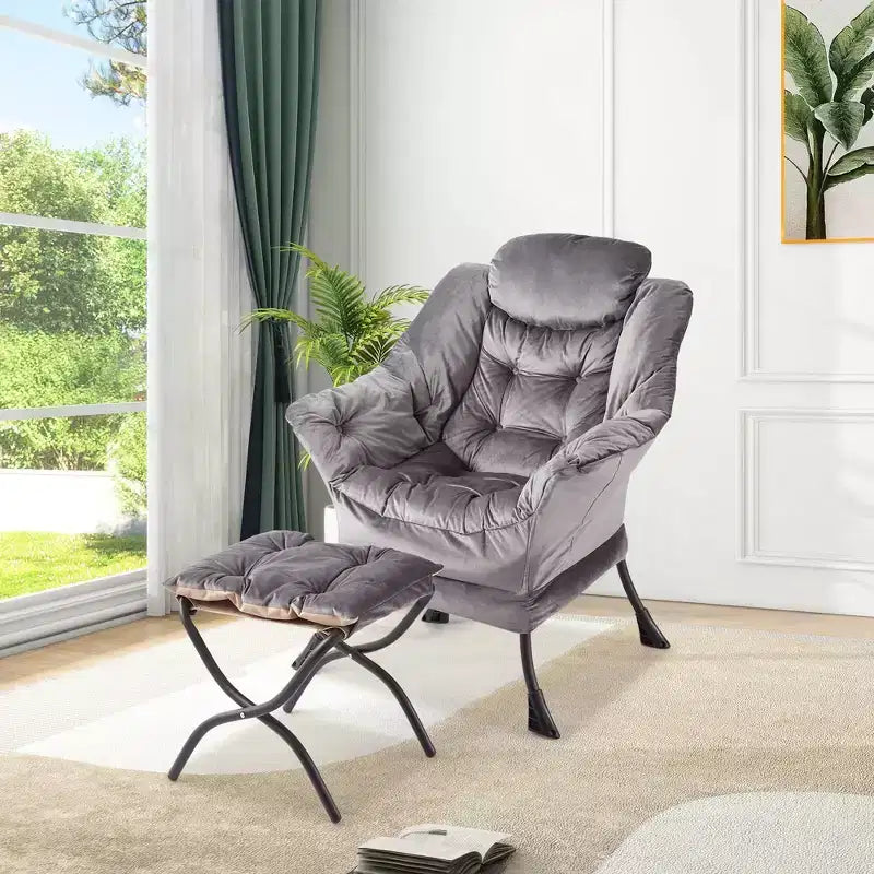 Poltrona con Pouf, Divano Moderno per Soggiorno e Lettura, Tasca Laterale, per Soggiorno, Camera da Letto