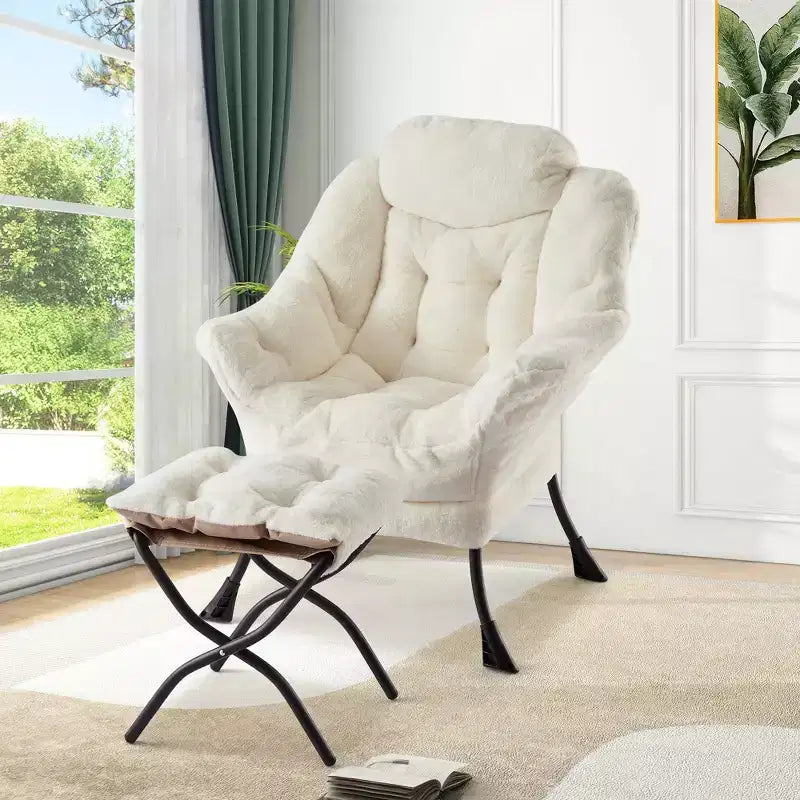 Poltrona con Pouf, Divano Moderno per Soggiorno e Lettura, Tasca Laterale, per Soggiorno, Camera da Letto