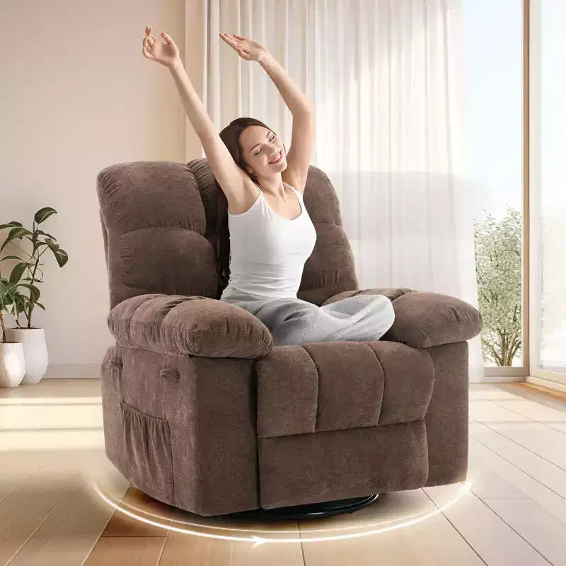 Poltrona Reclinabile Basculante, Girevole a 360°, Reclinabile Singola Lazy Boy, Recliner Manuale Extra Largo, Rivestimento in ciniglia Sovraccarico Morbido